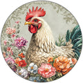 Chicken Coop Hen Round Vintage Metal Tin Sign Flower Kitchen Farmhouse Wall Signs Vintage Wall Art Decoration Poster for Chicken Lovers Decor 8 Inch