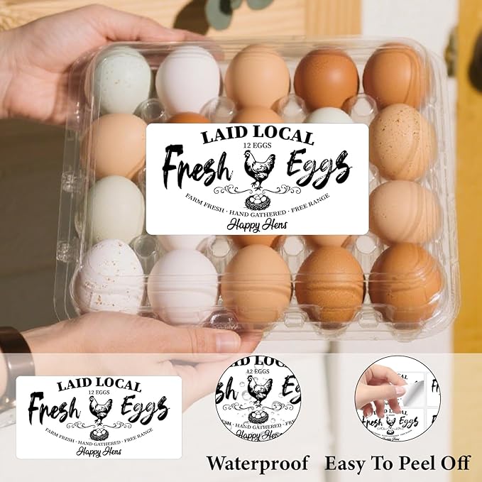 60Pcs 2" x 4" Fresh Egg Labels Chicken Egg Cartons Stickers Rectangle White Paper Self Adhesive Packaging Decals Tags for Box Containers Business Farmhouse Markets Shops Supplies