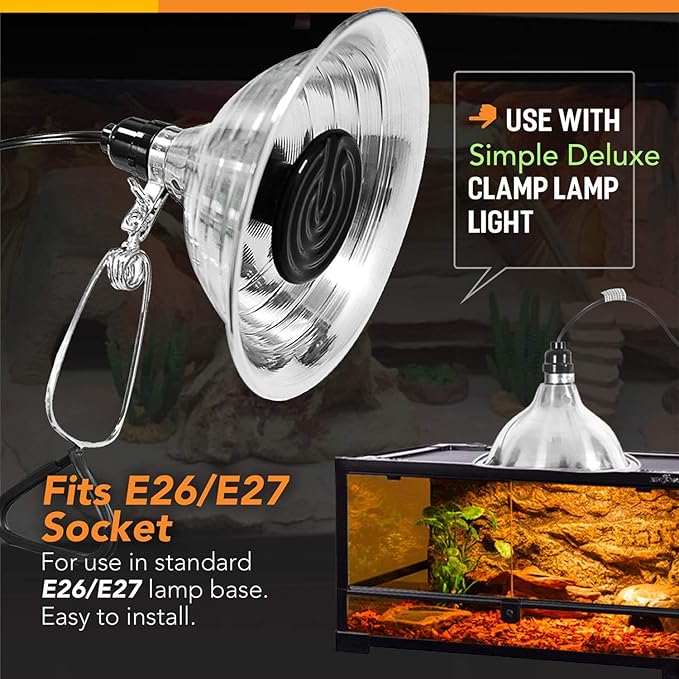 Simple Deluxe Ceramic Heat Emitter 100W Reptile Heat Lamp Bulb No Light Emitting Brooder Coop Heater for Amphibian Pet Snake Turtle & Incubating Chicken, No Harm, Color Black, 1 Pack