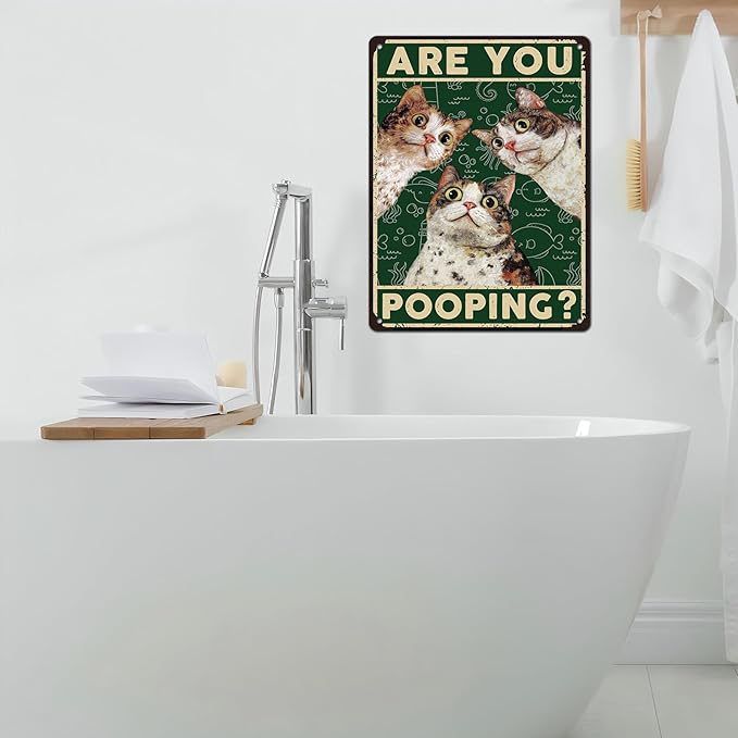 Vintage Cat Tin Sign Are You Pooping Retro Wall Decor Wall Art Funny Cats Lovers Poster Indoor Store Decorations for Home Cafe Toilet Kitchen Bar Office Man cave Pubs Bathroom 12 * 16inch