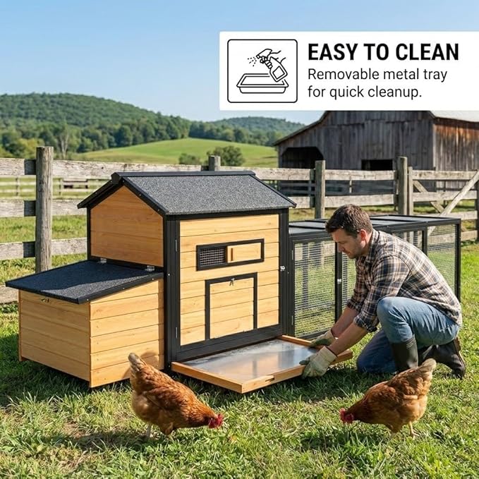 118" Large Wooden Chicken Coop with Run - Outdoor Hen House for 4-6 Chickens, Poultry Habitat Supplies with Chicken Nesting Box, Ventilated Window, Free-Range Door & Slide-Out Tray