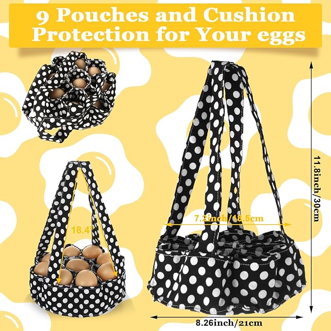 2 Pieces Egg Basket, Egg Bags Collecting Baskets with 9 Pouches, Mini Canvas Egg Collecting Bags for Farmhouse Chicken Hen Duck Goose Quail Eggs, Housewife Garden Transporting Storage