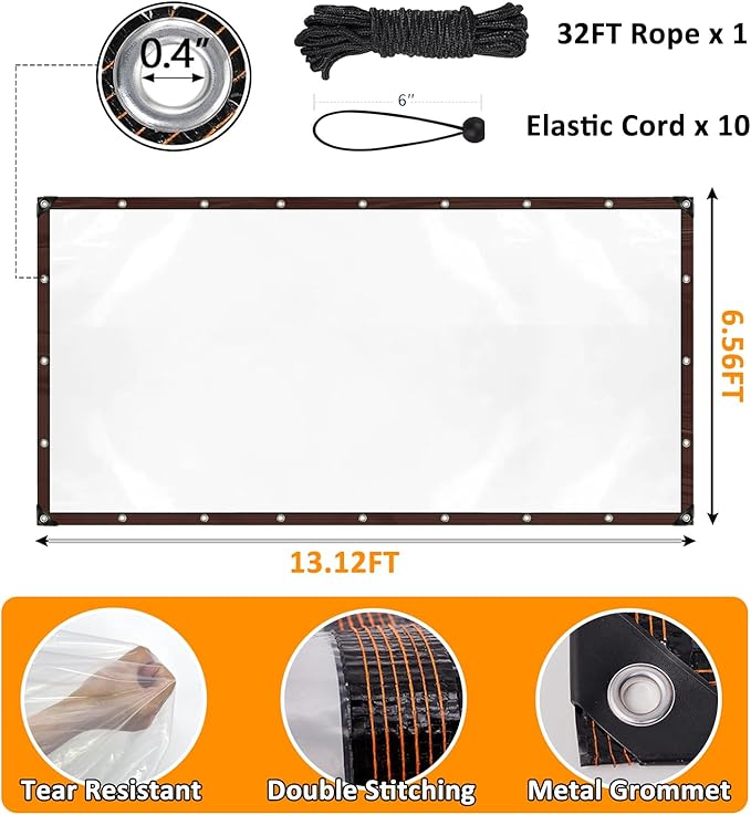 6.6 x 13 FT Waterproof Chicken Coop Cover for Winter, Durable Easy Install Chicken Run Tarp with Rope & Cable Tie, Chicken Coop Insulation Windproof Winterizing Cover for Large Cage Walk-in Run