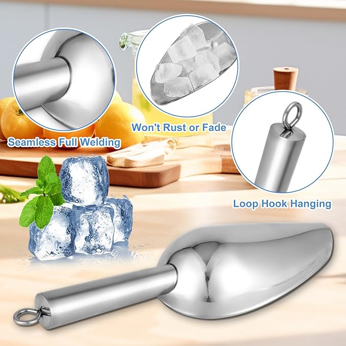 Metal Ice Scoop for Freezer,6 oz Stainless Steel Scooper for Ice Machine,Ice Bucket,Bar,Kitchen,Parties,Multipurpose Food Scoops for Ice Cubes,Popcorn,Flour,Candy,Pet Food (6 oz)