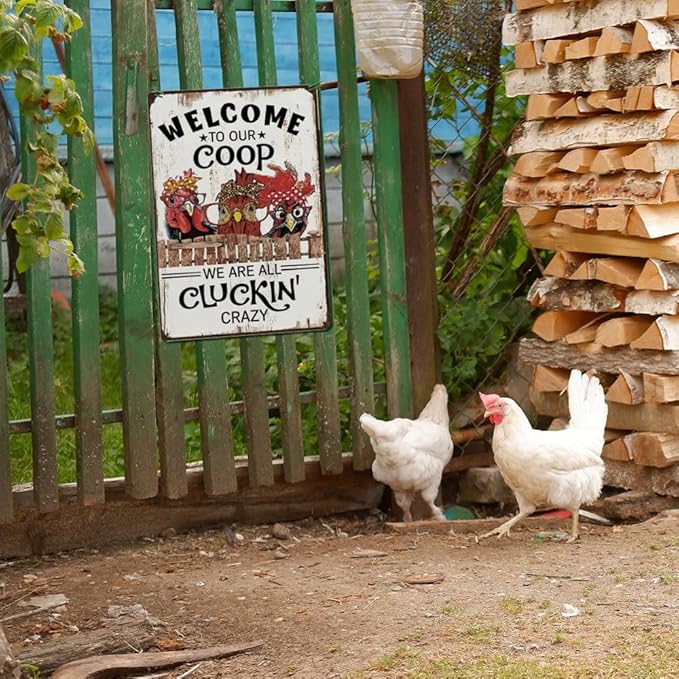 Welcome to Our Coop Funny Chicken Sign Chicken Coop Sign Chicken Decor, Farm Signs for Home Kitchen Outdoor Farmyard, Chicken Decor for Country Cottage, Chicken Lover Sign for Chicken Lover
