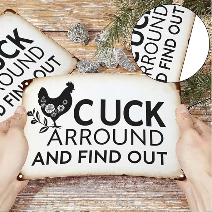 Funny Chicken Gifts Chicken Cluck Around and Find Out Tin Sign for Home Farm Chicken Coop Farmhouse Kitchen Garden Decor 12 X 16 Inch