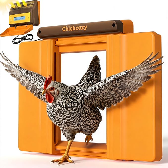 Solar-Powered Automatic Chicken Coop Door, Dual Motor Coop Door with Light Sensor, Timer & Manual Mode, Chicken Opener with Anti-Pinch System, Detachable Controller, Dual Power Options, Weatherproof