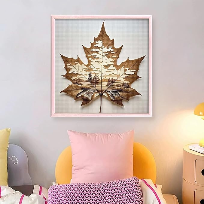 Dead Leaf Forest Stamped Cross Stitch Kits for Adults Beginners - 45x45cm 11CT Pre-Printed Embroidery Needlepoint Starter Kit, DIY Craft Perfect for Home Wall Decor Gift and Seasonal