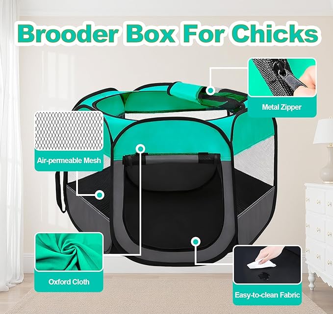 Pop Up Chicken Brooder Starter Kit - Easy to Assemble, Portable & Easy to Clean Brooder Box for Baby Chicks & Ducklings