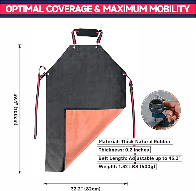 GoldPig Thick Rubber Apron: Waterproof, Chemical Resistant, Adjustable Neck & Belt for Dishwashing, Gardening, Butchering
