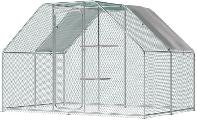 Large Metal Chicken Coop 9.8 x 9.8 x 6.6 ft Walk in Chicken Runs for Yard with Cover & Perch, Chicken House for Duck Rabbit, Chicken Pen for Outdoor Backyard
