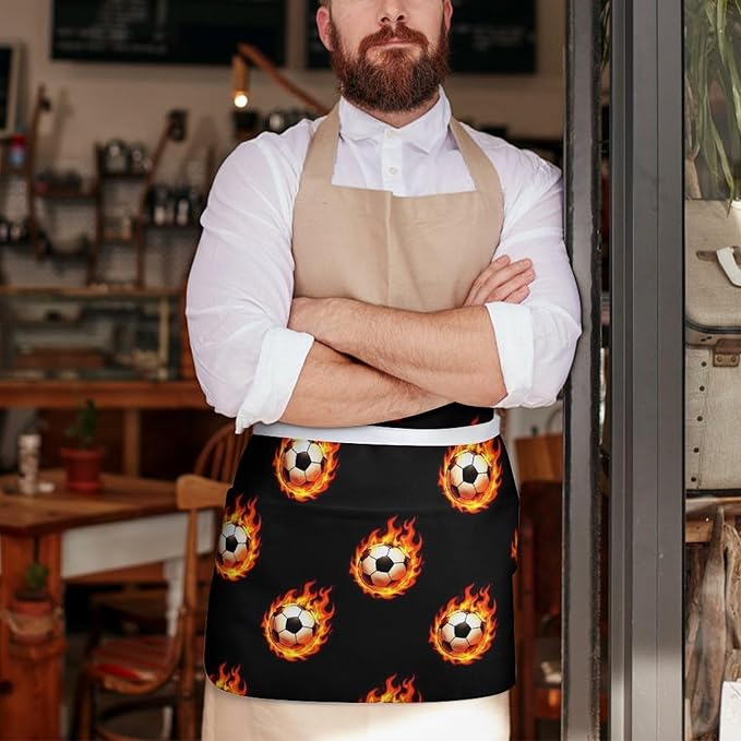 Server Waist Aprons Waitress Unisex Chef Works Half Apron with 3 Pockets