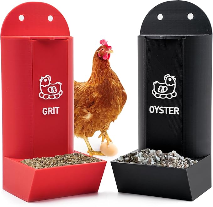 Chicken Oyster Shell and Grit Feeder, Gonoce Upgraded Automatic Hanging Chicken Feeder, Coop Accessories (Red&Black, Large)