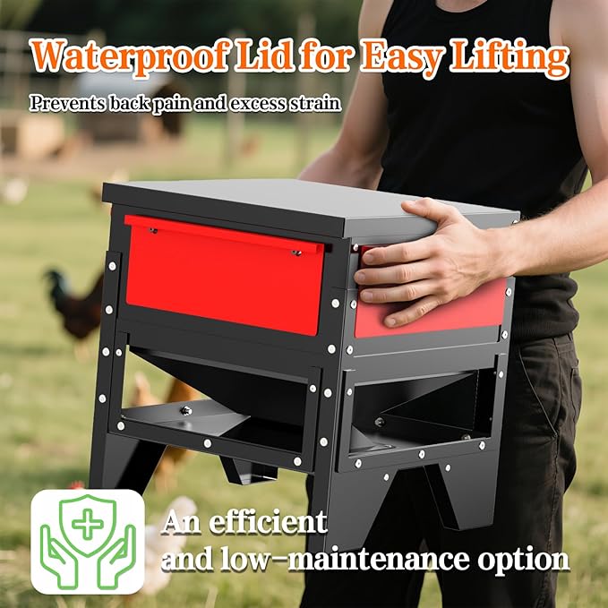 Automatic Chicken Feeder, 60-90lb Large Capacity, All Metal Poultry Feeder, No Waste Waterproof Chicken Feeder, Suitable for Geese, Ducks, Turkeys, Quails