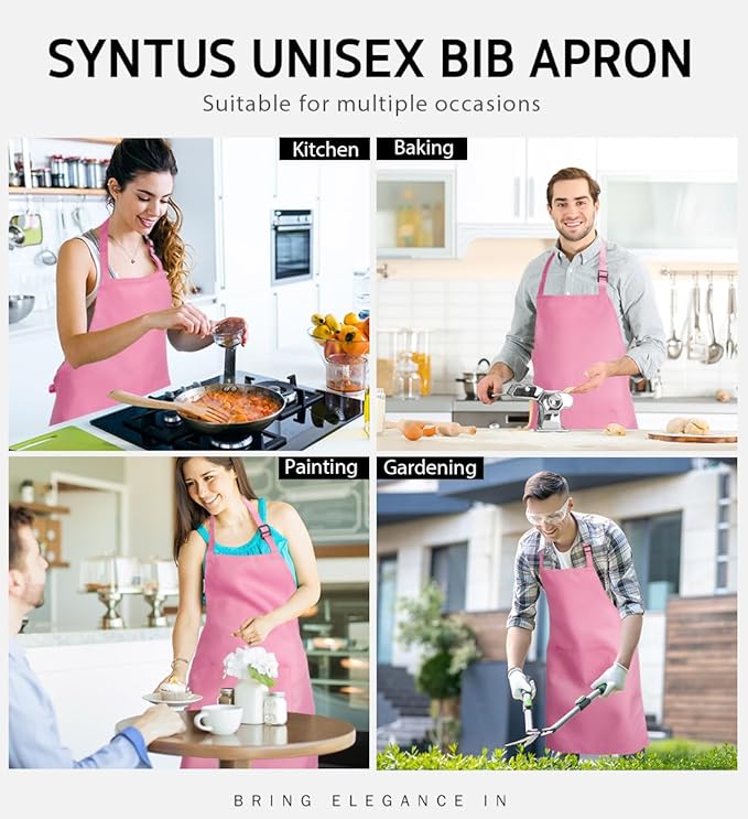 Syntus Adjustable Bib Apron with 2 Pockets Cooking Kitchen Aprons for Women Men Chef