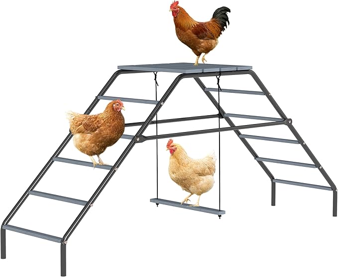 PawHut Steel Chicken Coop Perches with Adjustable Swing, 10 Roosting Bars, Activity Play Set, Chicken Coop Accessory Toys for Backyard, Farm