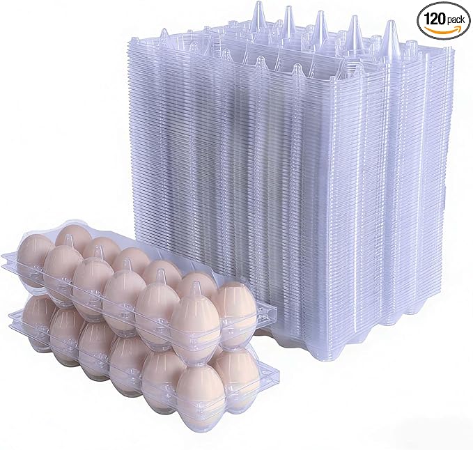 120 packs Egg Cartons Cheap Bulk, 2 * 6 extra large Clear plastic egg cartons for Family, Farm, Markets, Display（2 * 6 120piece）