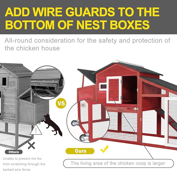 Chicken Coop Large Wooden Chicken Tractor - with Wheels Waterproof Outdoor Hen House Poultry Cage Back Yard Chicken Coops with Run, Laying Boxes, and Removable Tray, for Chickens, Ducks, Rabbits