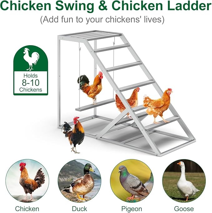 Chicken Perch Swing for Coop – Wooden Hanging Roosting Bar & Climbing | Chicken Perch for Hens & Chicks | Chicken Coop Accessories for Exercise, Pecking & Balance Training,Grey