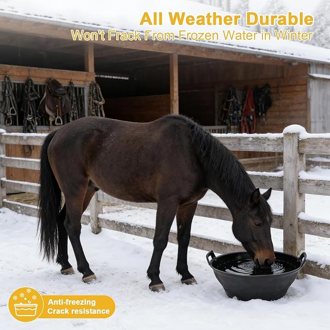 4Pcs Rubber and Plastic Feed Pan with Handle, 3 Gallon / 12 Quart Plastic Feed Pan Utility Horse Feed Bucket for Cats Dogs Goats Chicken Dust Bath Container Animal Feeding Watering Bowl