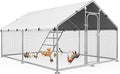 Large Metal Chicken Coop Run with Roosting Perch, Outdoor Poultry Cage with Heavy Duty Wire Mesh and UV-Resistant Cover for Chickens Use, Spire Roof (8.9'W x11.8'L x 6.6'H)