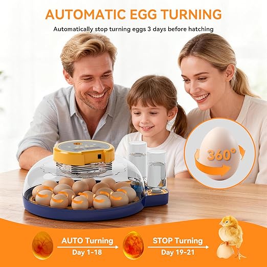 18 Egg Incubator for Hatching Eggs, Chicken Incubator with Automatic Turner, Digital Temperature Control & Humidity Display, Built-in Egg Candler, for Hatching Chicken, Duck, Goose, Home, School Use