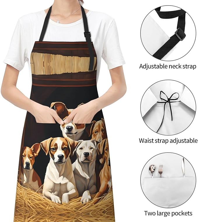 Farm Animals Waterproof Apron For Adults With Two Large Pockets,Adjustable Neck And Waist Ties,Full-Length Bib Design-Polyester Fabric