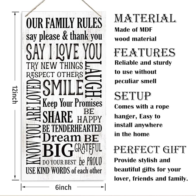 Our Family Rules Sign, Family Decor, Positive Home Decor, Rustic Home Wall Decorative, Decorative Wood Hanging Wood Plaque, New House Decoration, Living Room Decoration, Love Sign