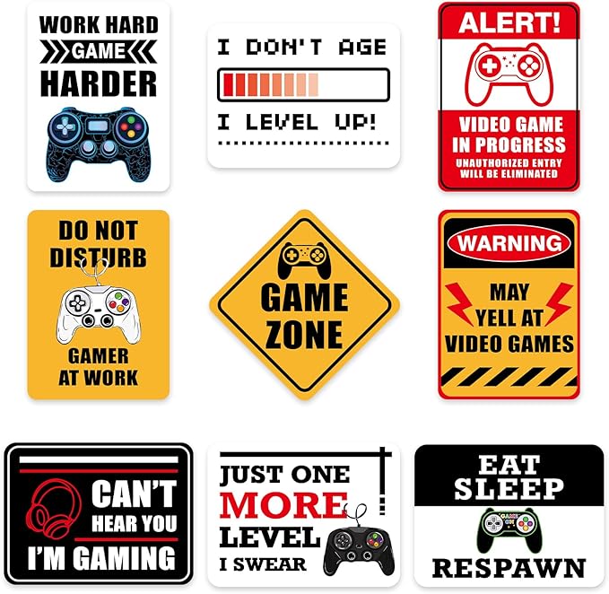 Video Game Party Decorations - 9 PCS Video Game Birthday Party Decorations Gaming Zone Signs for Boys Kids Gaming Birthday Supplies Funny Games Night Decoration for Door Windows Yard Wall Decor
