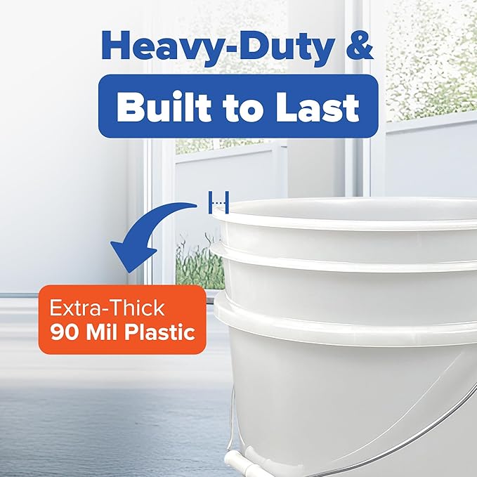 ePackageSupply White 5-Gallon Bucket with Lid | Made in USA | Food Grade | Heavy-Duty Extra Durable Plastic Bucket | Multi-Use Food Grade Buckets with Lids | Easy Stack and Store | BPA Free | 6 Pack