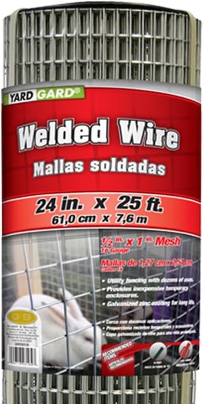 YardGard Welded Wire 1X2 Inch Mesh 24 Inch X 25 Foot 14 Gauge Galvanized Steel Wire Fence Ideal for Animal Enclosures, Cage Wire, Property Protection, Garden Fence, Rabbit Fence, and Utility Fence