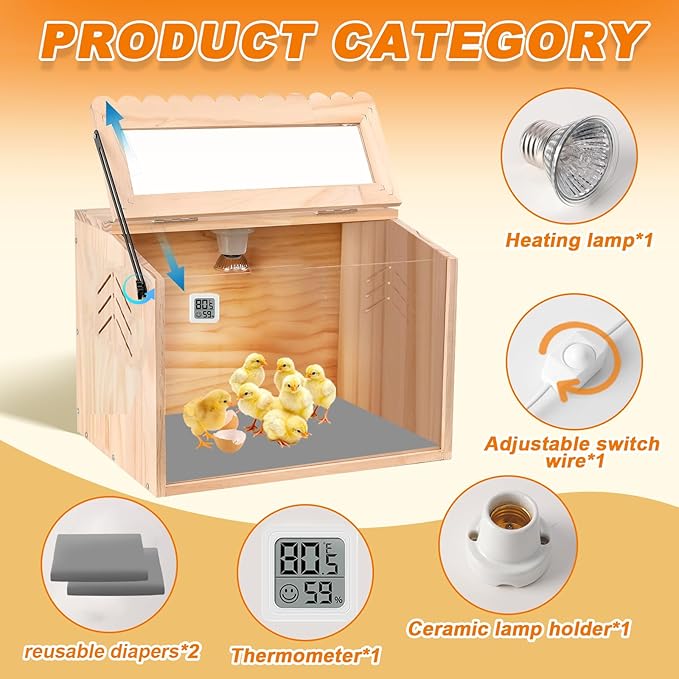 Chick Brooder Box, Brooder Box for Chicks, Pine,Quail Cage, Duck Brooder, Quail Cages, Ideal for Chicks, Ducks, Quails, Hamsters and Lizards,15.75'L x 11.8'W x 11.8'H