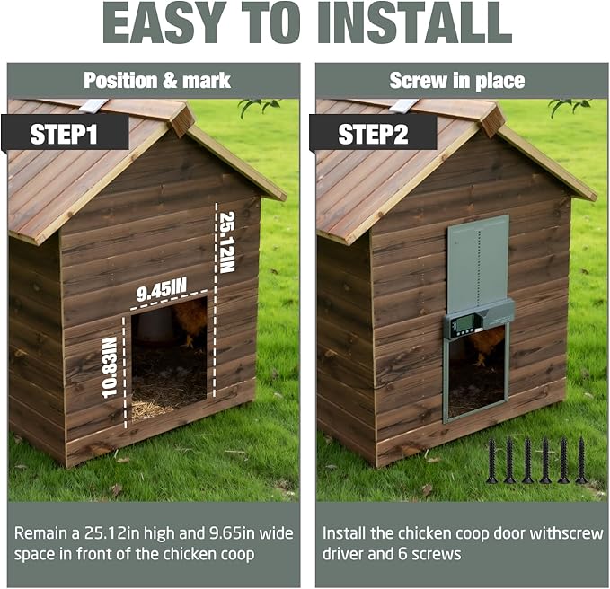 Large Automatic Chicken Coop Door, Solar Powered with Upgraded 4000mAh Battery, Light Sensor, Timer, Remote & Manual Control, Anti-Pinch Safety Auto Door for Chickens, Ducks & Geese, Grey