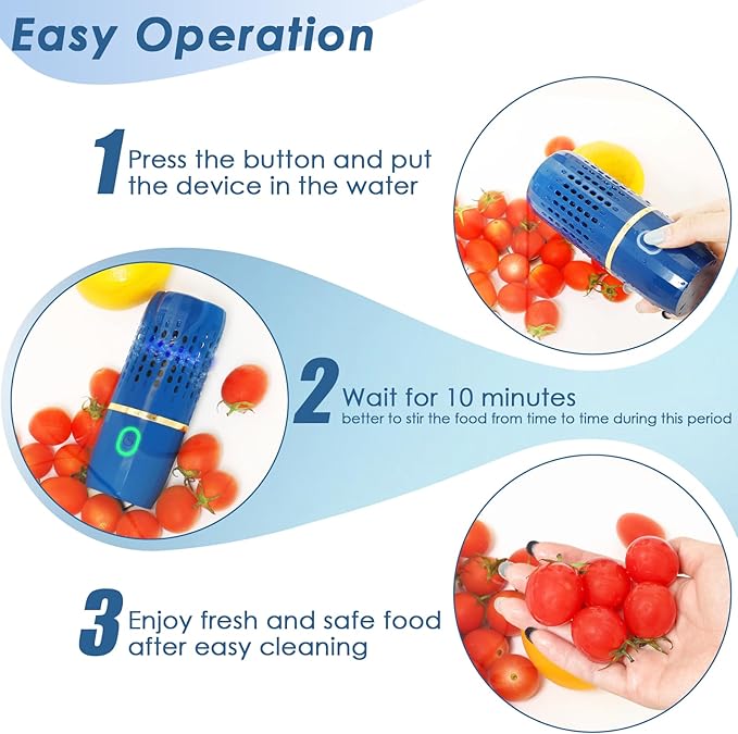 Cudinham Fruit and Vegetable Purifier Cleaner Washing Machine Capsule Shape Disinfection OH-ion Purification Technology for Cleaning Grains Rice Meat Seafood, Blue