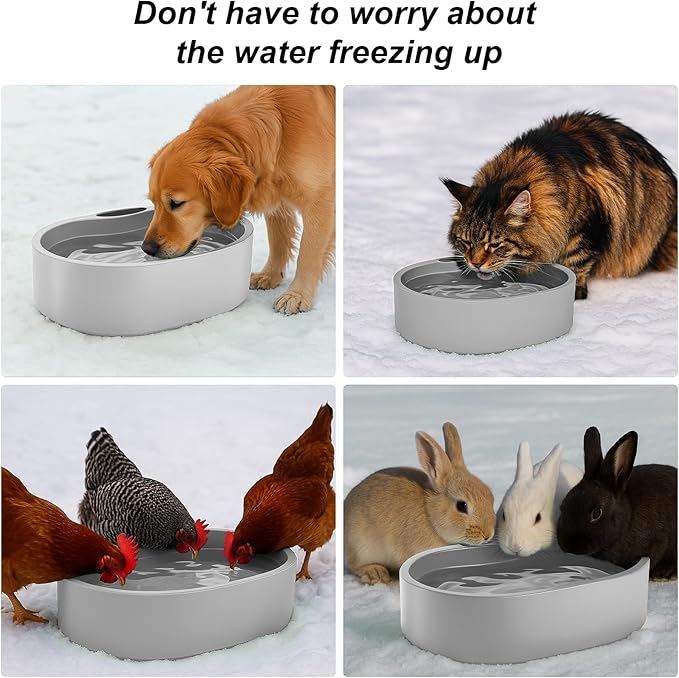 Large Heated Water Bowl for Dog & Cat, Outdoor Heated Dog Bowl with Chew Resistant Power Cord, Waterproof Heated Pet Bowl Smart Thermal-Dish in Winter for Cat Chicken Birds, 0.98 Gallon 35 Watts