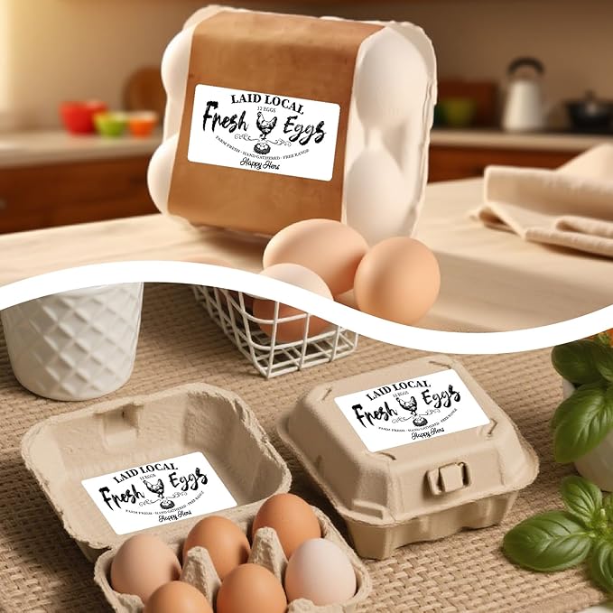 60Pcs 2" x 4" Fresh Egg Labels Chicken Egg Cartons Stickers Rectangle White Paper Self Adhesive Packaging Decals Tags for Box Containers Business Farmhouse Markets Shops Supplies