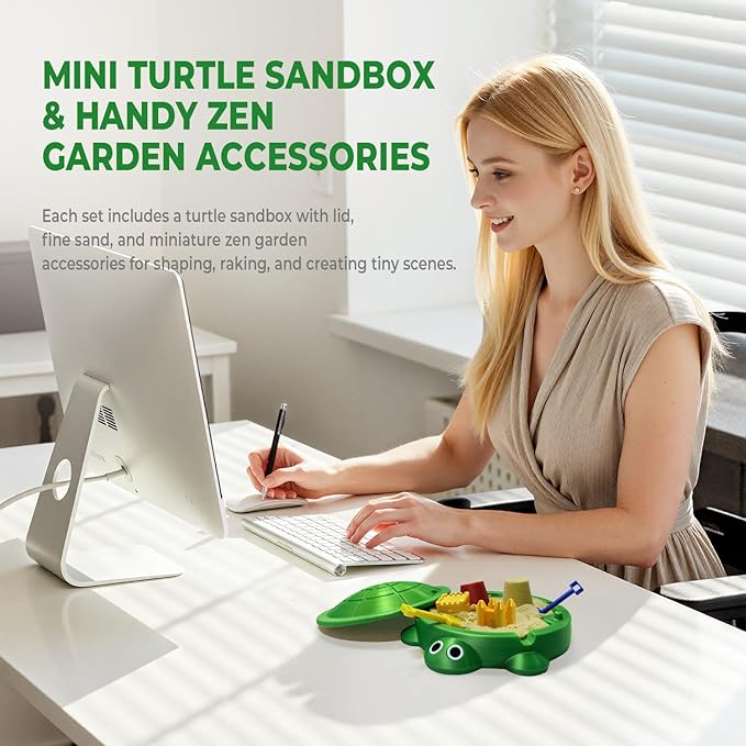 Mini Turtle Sandbox Zen Garden for Desk, Desktop Turtle Sandbox with Lid on The Go for Office Stress Relief, Funny Zen Garden Kit Desk Accessories Gifts for Coworkers Boss