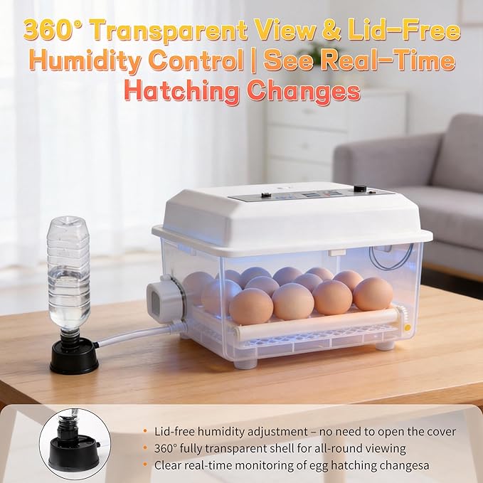 Incubators for Hatching Egg 16Eggs Digital Temperature Control Egg Candler and Alarm, External Water Port, Auto Egg Turning & 360°Air Circulation System for Chicken Coop, Duck, Goose & Quail Eggs
