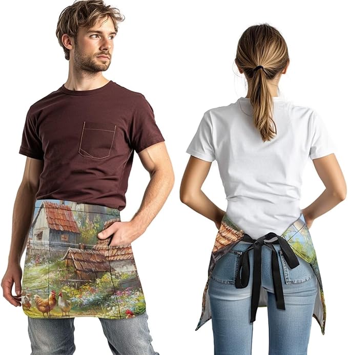 Waistress Apron with Pockets Coffee Waiter Apron Long String Chef Half Aprons for Cooking Kitchen Hairdresser