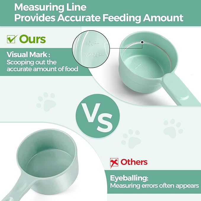 Melamine Dog Food Scoop - 1 Cup Pet Measuring Cup, Comfortable Long Handle Scoop for Dog, Cat, Ferret and Rabbit Food, Dishwasher Safe (Light Green)