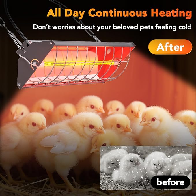 Chicken Coop Heater Lamps Replacement 300W Suitable for Chicken Coop Heat Lamp(HL02) Carbon Fiber Light Adjustable Hanging Chicken Heater for Coop Poultry Ideal Chicken Coop Accessories