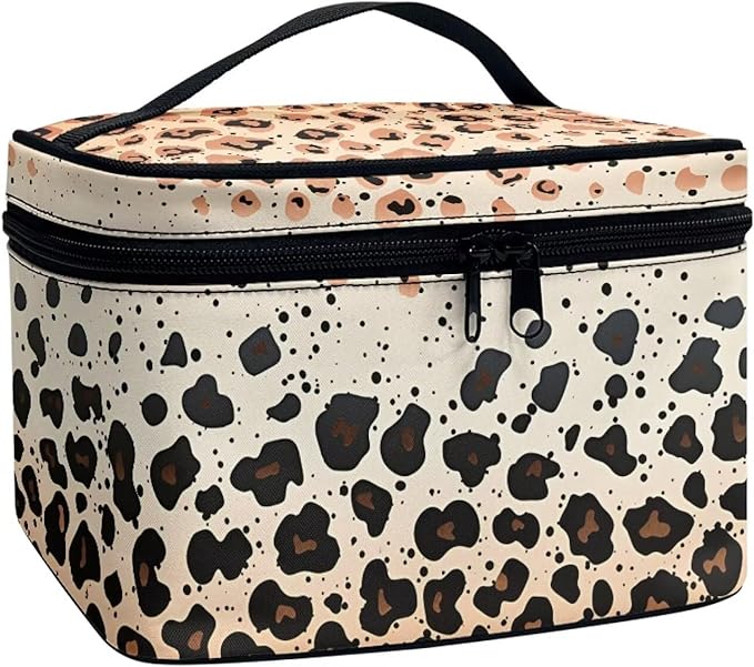 Brown Cheetah Leopard Print Travel Makeup Bags for Women Portable Tote Cosmetic Case with Carry Handle Toiletry Accessories Storage Organizer Bags