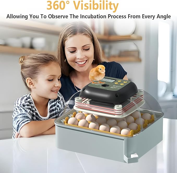 MIKIROY Chicken Egg Incubator with Automatic Egg Turning, Humidity Control, Temperature Control, and Egg Candler – Incubators for Hatching Chicken, Duck and Quail Eggs, Holds 24 Eggs (Gray)