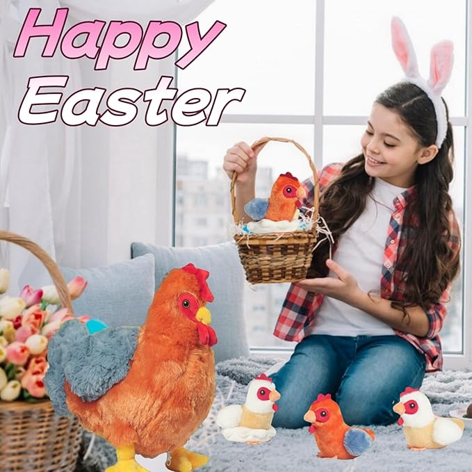 9 in 1 Chicken Stuffed Animal Set Stuffed Chicken Plush Toys for Kids, Egg Laying Hen with Zippered Belly, Eggs, Baby Chicks Plush Chickens and Coop for Kids Girls Boys Birthday Easter Stuffers Gifts