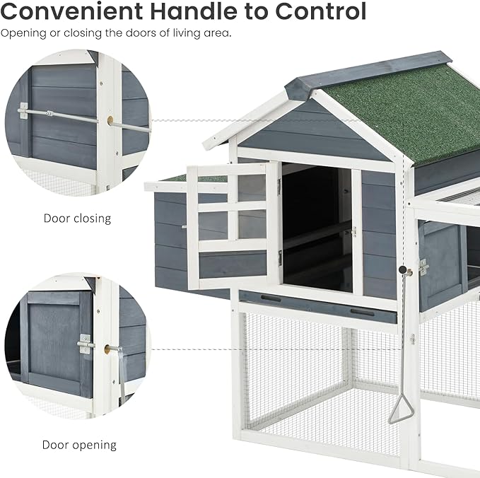 U-MAX Extra Large Chicken Coop with Run, 123" Wooden Chicken Coop 4-6 Chickens, Outdoor Hen House with Run & Removable Trays, Outdoor Hen Fence Poultry Pet Cage for Backyard, Grey