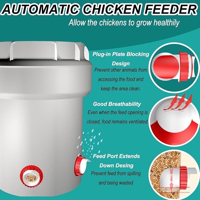 6-Port DIY Chicken Feeder and Waterer Kit, No-Waste Automatic Gravity Poultry Feeder-Spill-Proof, Rain-Proof Design for Buckets, Barrels, Bins, Troughs