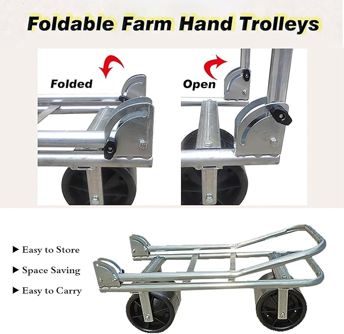 Pushable Utility Dual-Bucket Hand Truck for Farmland/Greenhouse, Galvanized Steel All-Terrain Hand Dollys with 7 Inch Large Wheels for Moving Farm Crop/Grocery