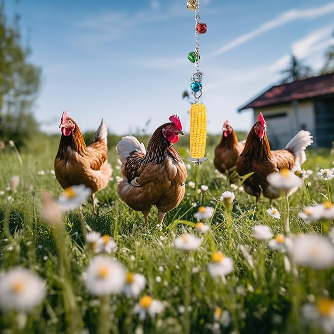 9PCS Chicken Toys for Coop - Complete Set of Chicken Toy, Coop Accessories Swing Ladder Bridge Mirror Pecking Toy Entertainment
