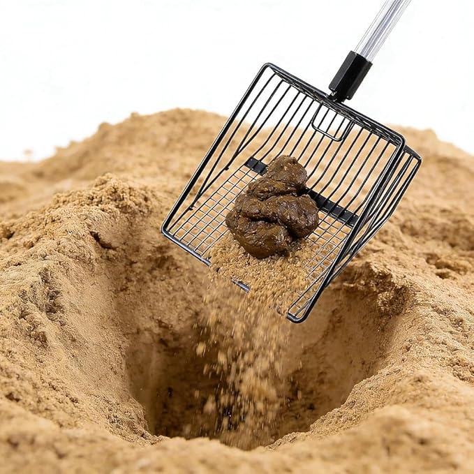 Adjustable Metal Poop Scoop- 3-in-1 Design as Scooper & Rake, Litter Sifting Shovel for Cleaning Chicken Coops, Farms, Stables, Sheep Pens, and Cat Litter