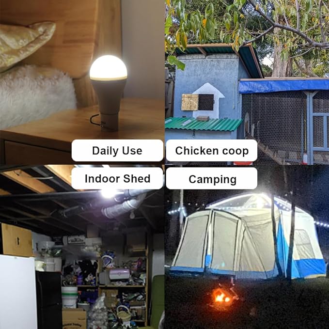 Portable Solar Light Bulbs with Auto On Off Mode for Indoor Home and Chieken Coop, Solar LED Bulb Lights for Camping Tent Emergency, 2-Pack